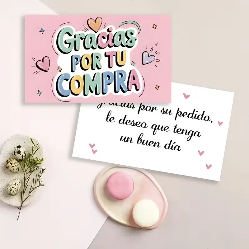 50pcs 5.4x9cm Pink Spanish Thank You Cards Gracias Stickers Colorful Mini Greeting Note Cards for Appreciation Decorative Card - view 6