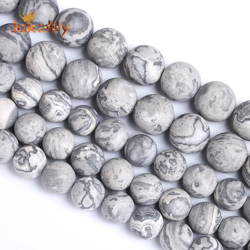 

Natural Stone Gray Map Jaspers Beads For Jewelry Making Round Loose Spacer Beads DIY Bracelet Accessories 4 6 8 10 12mm 15''inch