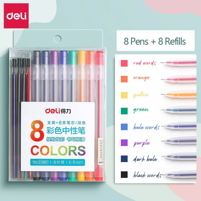 

Deli 16 шт. Набор цветных гелевых ручек Kawaii 8 ручек 8 стержней для письма корейские милые канцелярские принадлежности Школьные принадлежности офисные аксессуары