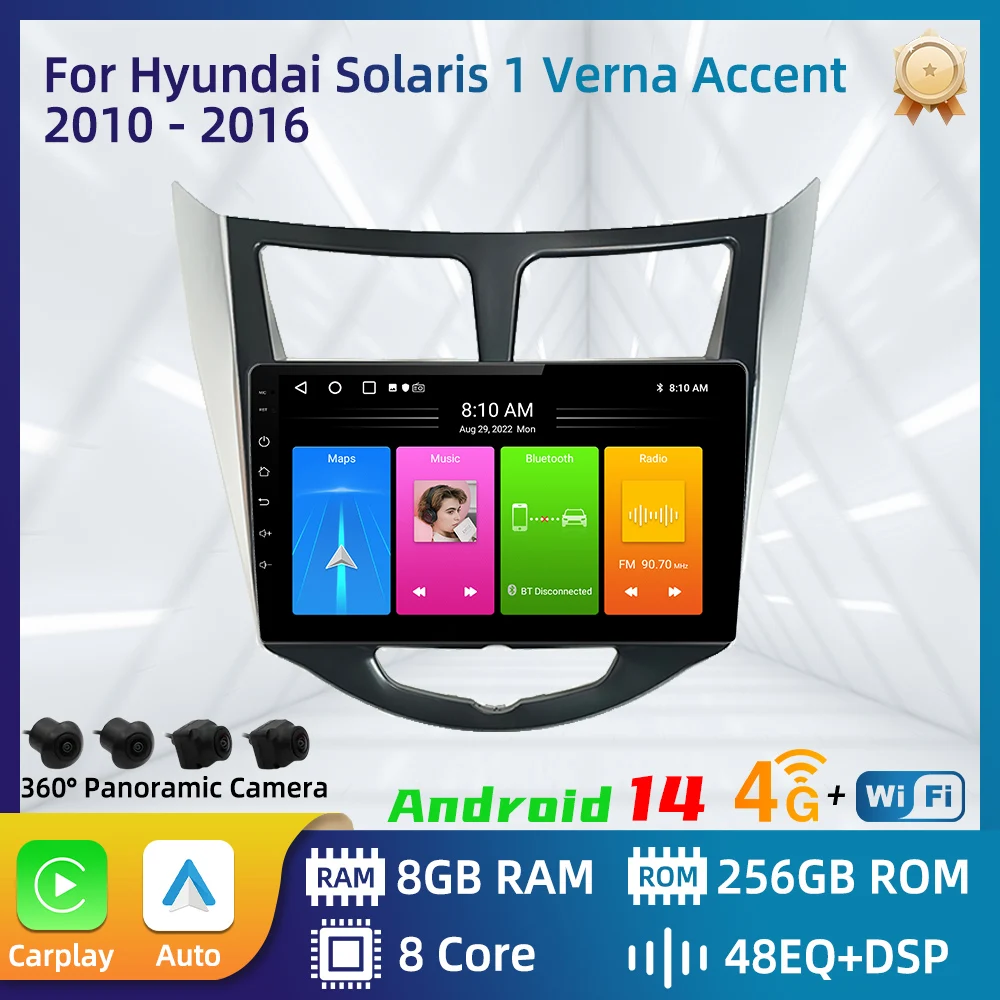 Car Radio For Hyundai Solaris 1 Verna Accent  2010 - 2016 Android Car Multimedia Player Carplay Auto GPS Navigation Stereo 2 Din