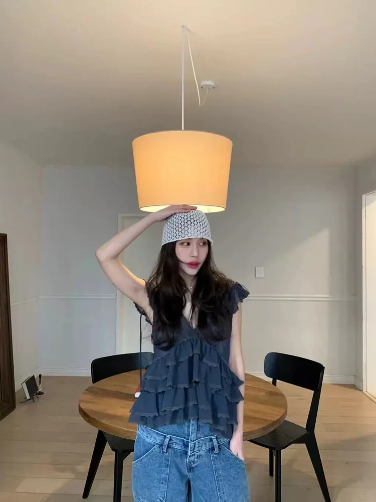 

Женская блузка Sle Sweet Freened ort Svel с V-образным вырезом и кружевной отделкой из шифонового материала, летний топ свободного кроя