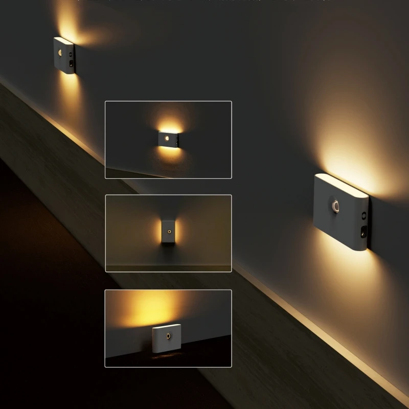 Night Light Motion Sensor LED Light Wireless Wall Lamp Rechargeable Cabinet Lamp PIR Nightlight LED Wardrobe Staircase Lighting