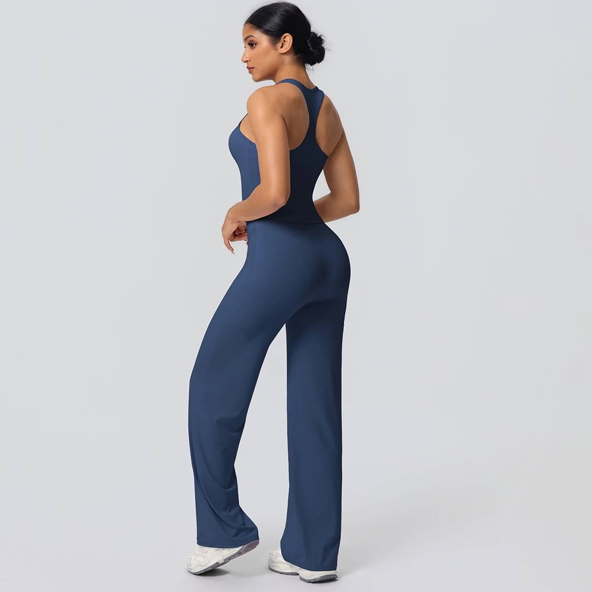 Frauen Sport Yoga Set Gym Schnell Trocknend Pfirsich Butt Yoga Hosen Einfarbig Schlank Schöne Zurück I-förmigen weste Yoga Set – Detail 22