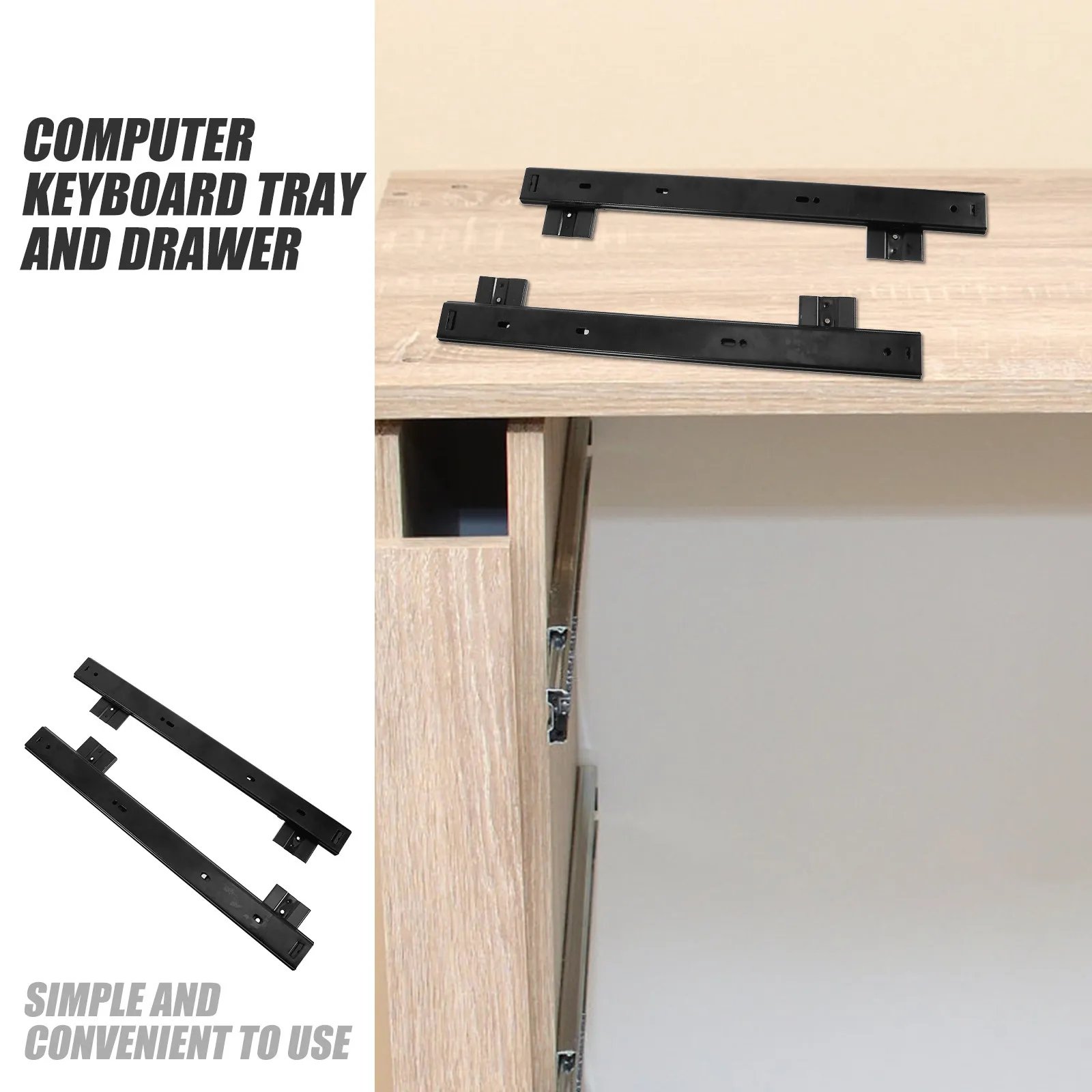 1Set Premium Steel Keyboard Slide Rails Side Mount Full Extension Guide for Keyboard Tray Desk Drawer Cabinet Furniture