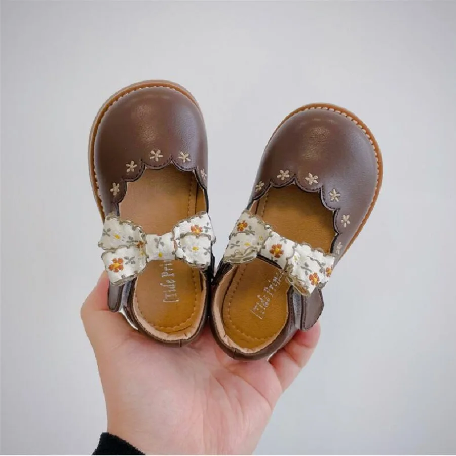 

2024 Autumn New Children's Shoes Little Girl's Sweet Bowknot Princess Shoes Girl's Floral Single Leather Shoes Size 15-25