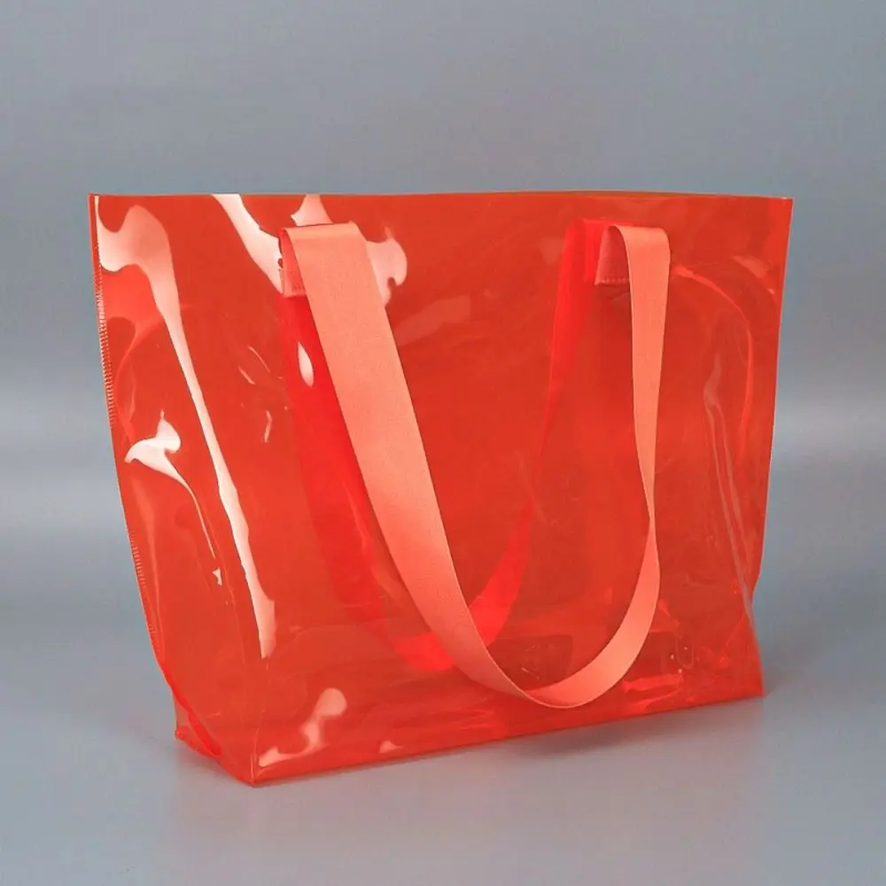 Simple Jelly Color PVC Transparent Bag Waterproof Reusable Women Handbag Storage Bag Shoulder Pouch Single Shoulder Bag Summer