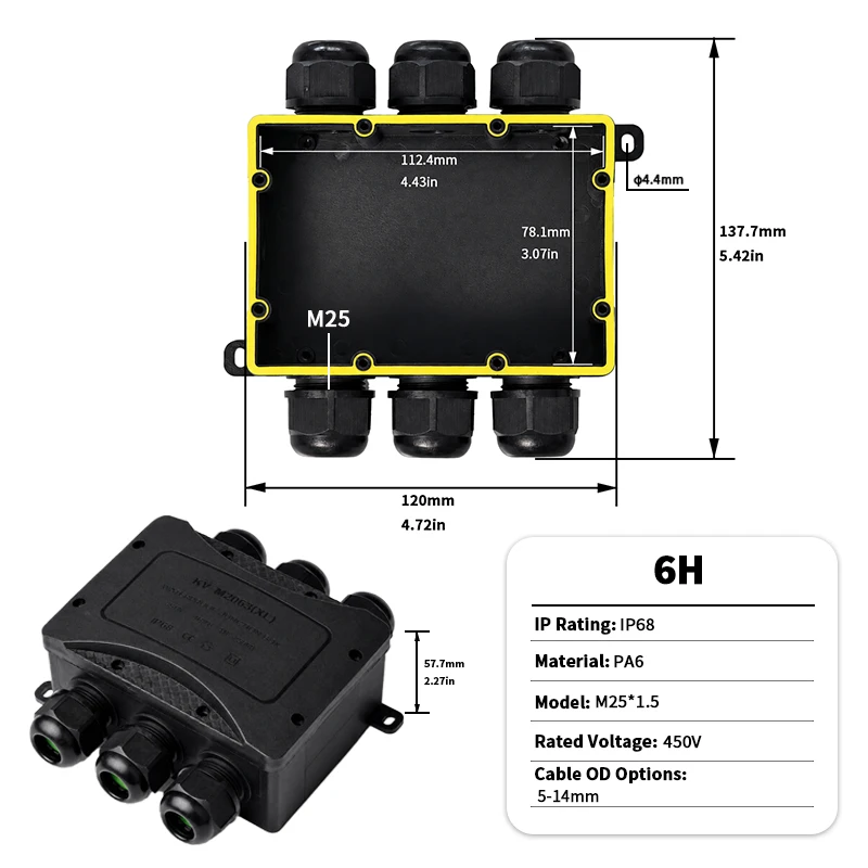 IP68 Wasserdichte Anschlussdose für den Außenbereich mit Kabelverschraubung für LED-Gartenbeleuchtung und Solarverkabelung – Detail 6