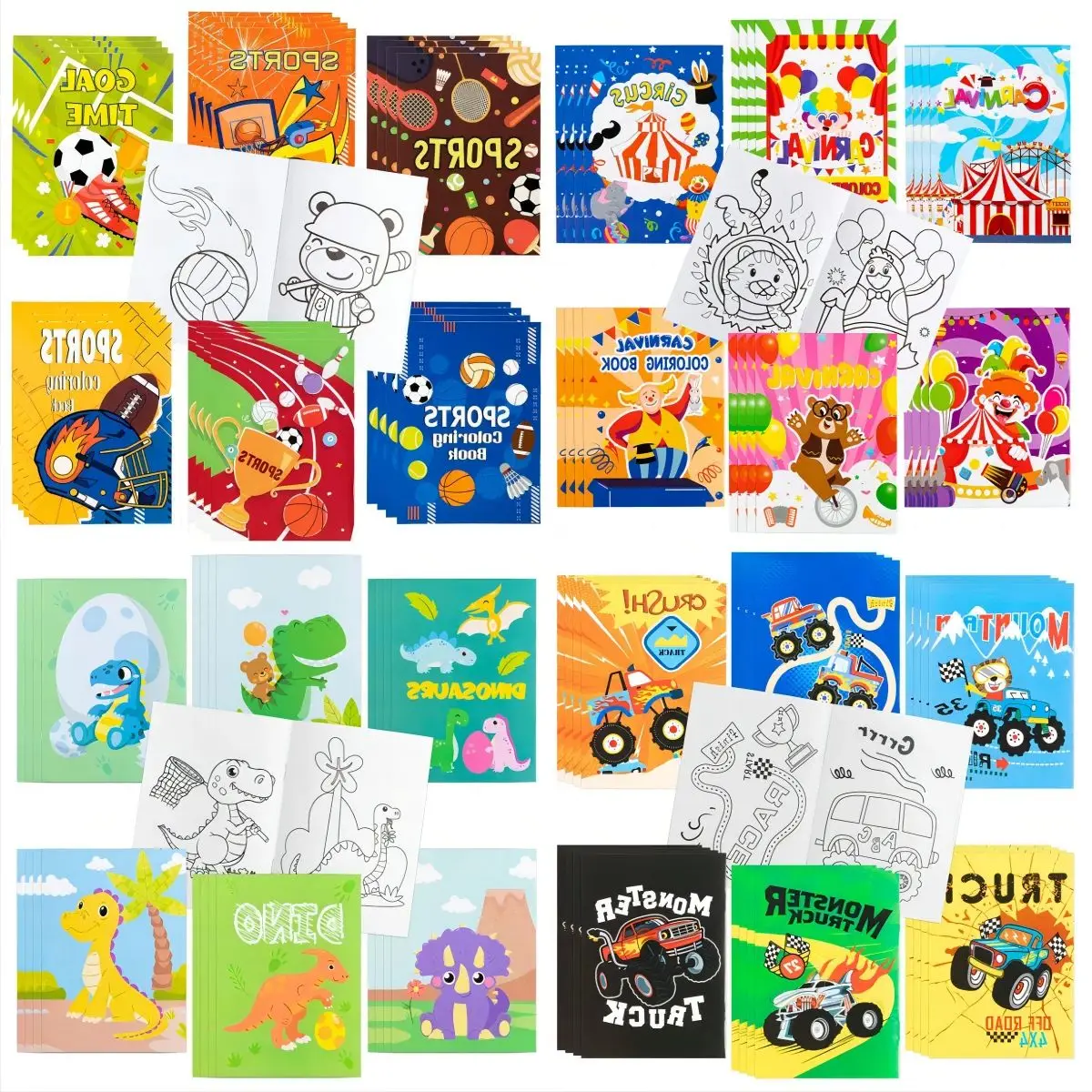 24Pcs Coloring Book DIY Tilling Monster Truck/Dinosaur/Christmas Drawing Color Atlas Book For School Teaching Holiday Shopping