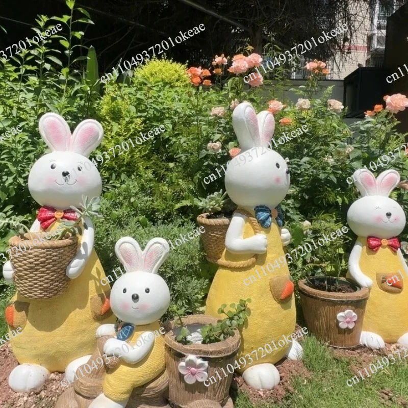 Courtyard Decoration Flower Pots Cute Rabbit Bonsai Container Outdoor Animal Sculpture for Flower Exquisite Practical Garden Pot