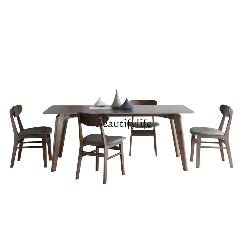 

FG10Nordic solid wood rock slab dining table simple modern Italian imported dining table