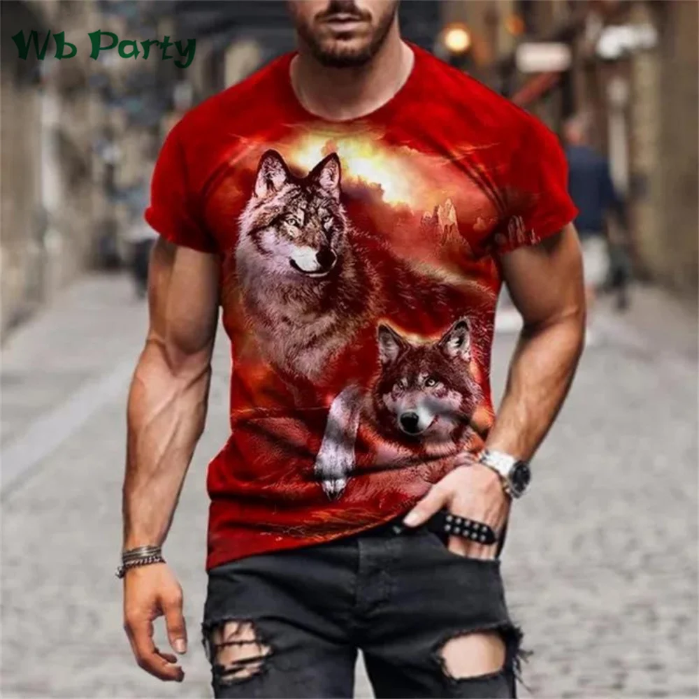 Wolf Printed T shirt Men Causal T shirt Men Wolf Print Man T-shirt Wolf Shirts Graphic Tee Men\'s Summer Clothes Men\'s Clothes