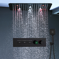 Matt Black Surface Remote LED 20inch Square Shower Head Ultra Thin Panel Thermostatic Faucet Mixer System Rainfall Spray Set