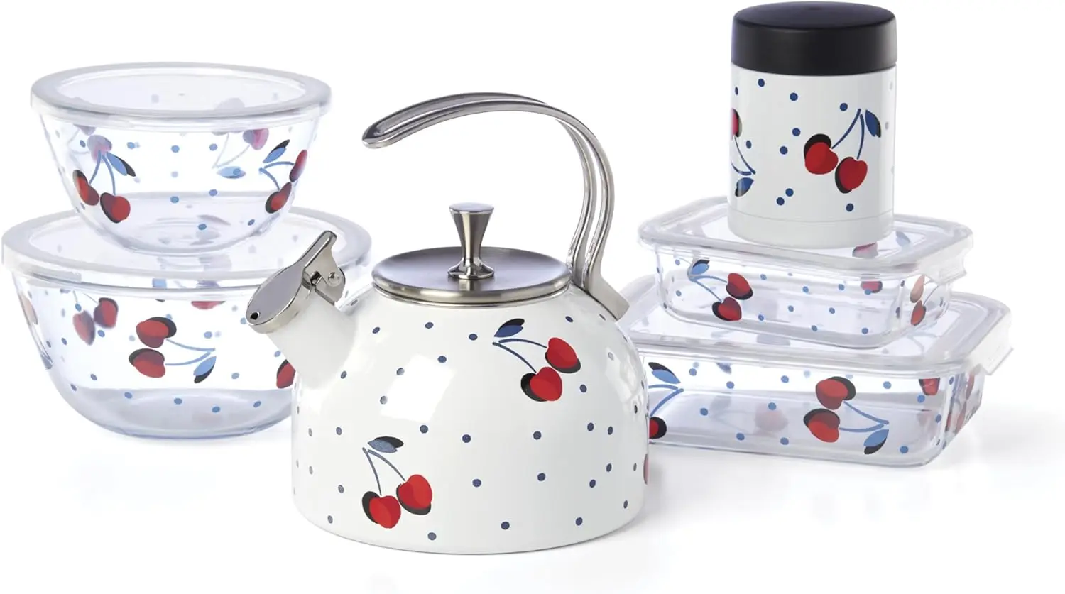 ケイト・スペード ヴィンテージ チェリードット ティーケトル、3.70ポンド、マルチカラー