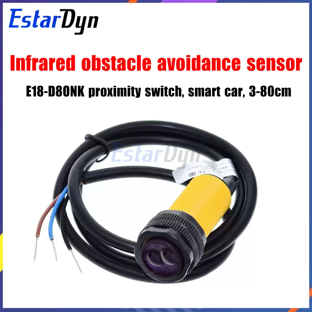 Estardyn E18-D80NK Infrared Obstacle Avoidance Photoelectric Sensor Proximity Switch 3-80cm Detection Range Adjustable