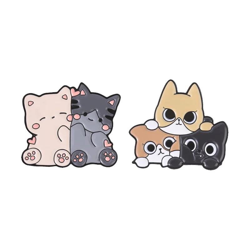 Cartoon Cute Couples Cat Snuggling Enamel Pin Playful Three Stacked Cats Brooch Backpack Lapel Badge Jewelry Gifts for Friends
