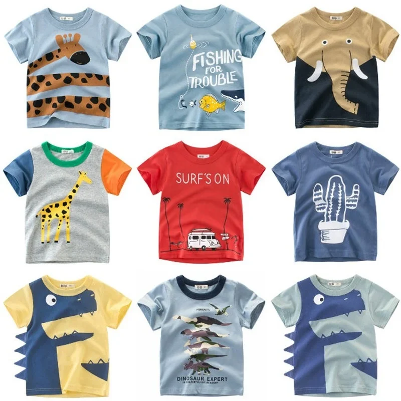 Baby Boy and Girl\'s Dinosaur T-shirt, Desenhos animados, Infantil, Crianças, Meninas, Leão, Roupa de algodão, Tops com letras infantis, Verão, 2022