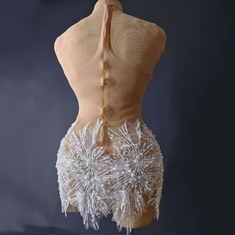 Kerst Sneeuwvlok Parels Pailletten Jurk Vrouwen Vieren Avondjurken Sexy Perspectief Gogo Kostuum Stage Festival Outfit