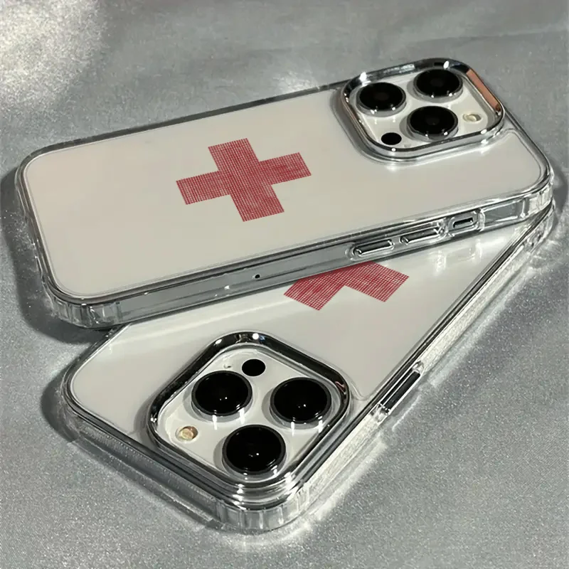 

Чехол для телефона с рисунком красного креста подходит для iPhone 17, 16, 15, 14, 13, 12, 11 Pro/Max/Plus, противоударная задняя крышка с защитой от падения и ударов