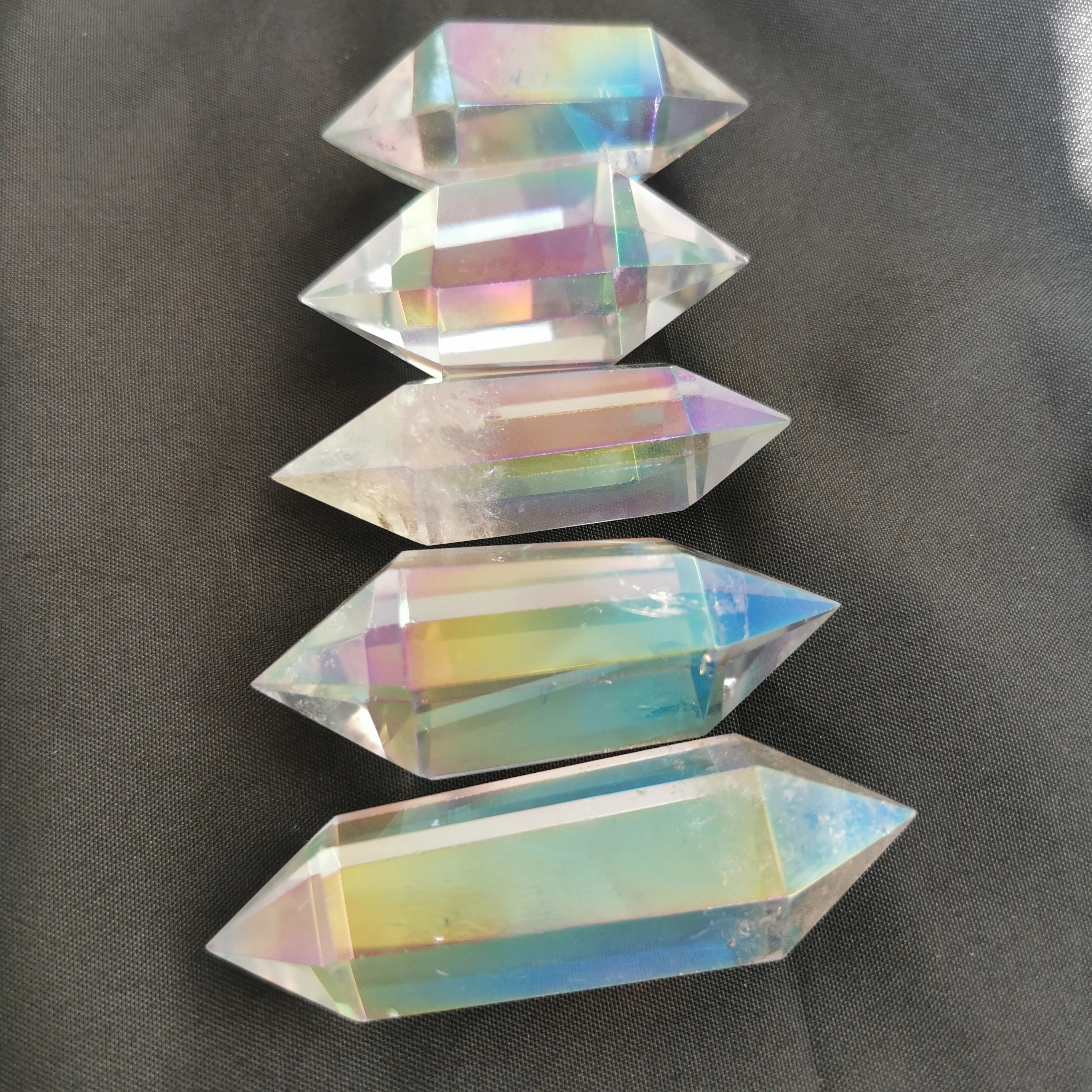 High Quality Natural Clear Quartz Crystal Hexagonal Double Terminated Points Prism Electroplated Wand Angel Aura Reiki