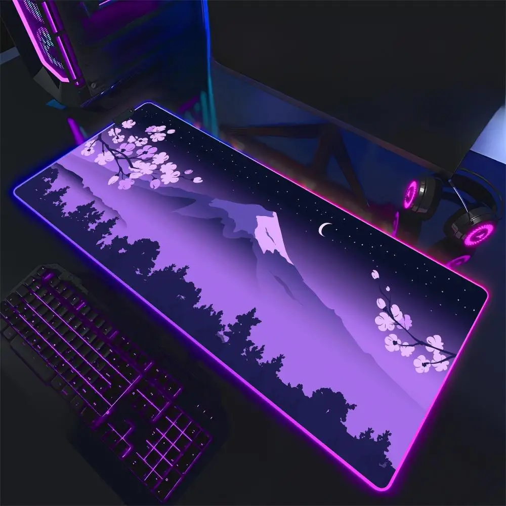 

Потрясающий коврик для мыши с рисунком Fuji и вишни RGB, настольный коврик, аксессуары для ПК, игровые коврики со светодиодной подсветкой, игровой коврик для мыши