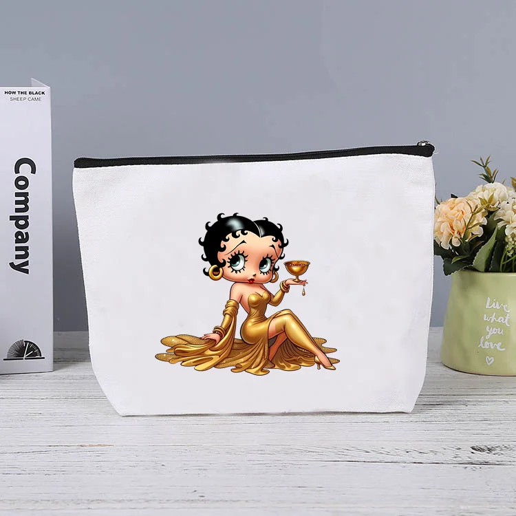 Kawaii Disney Betties Dames Cosmetische Tas Multifunctionele Canvas Rits Make-up Tas Reisorganisator Case Cartoon Make-up Organizer