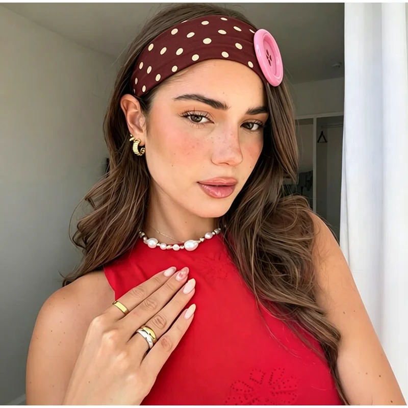 Dopamine Large Button Wave Dot Elasticity Headband Fashion INS Style Elastic Headband Sports Fitness Sweat-absorbent Hairband