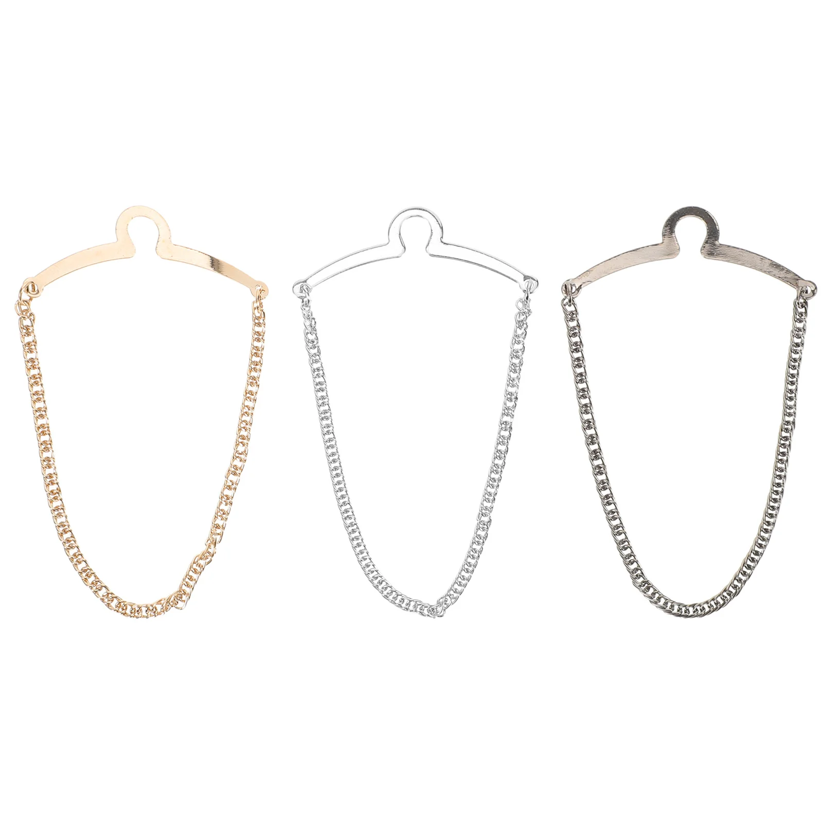 

3pcs Copper Tie Chain Link Collar Pins Clips For Men Wedding Business Suits Shirts Necktie Accessories U-Shape Design