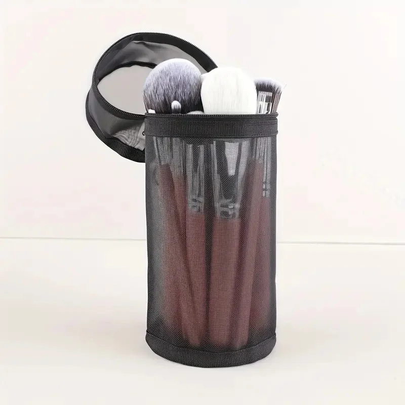메이크업 브러쉬 버킷 메쉬 메이크업 브러쉬 보관 가방 이중 용도 스탠드 업 세면 용품 보관 가방 화장품 브러쉬 지퍼 주최자