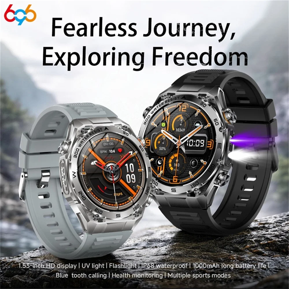 

Outdoor Sports Men Clock Blue Tooth Call UV Lamp Flashlight IP68 Waterproof Smart Watch Heart Rate Health Weather Smartwatch