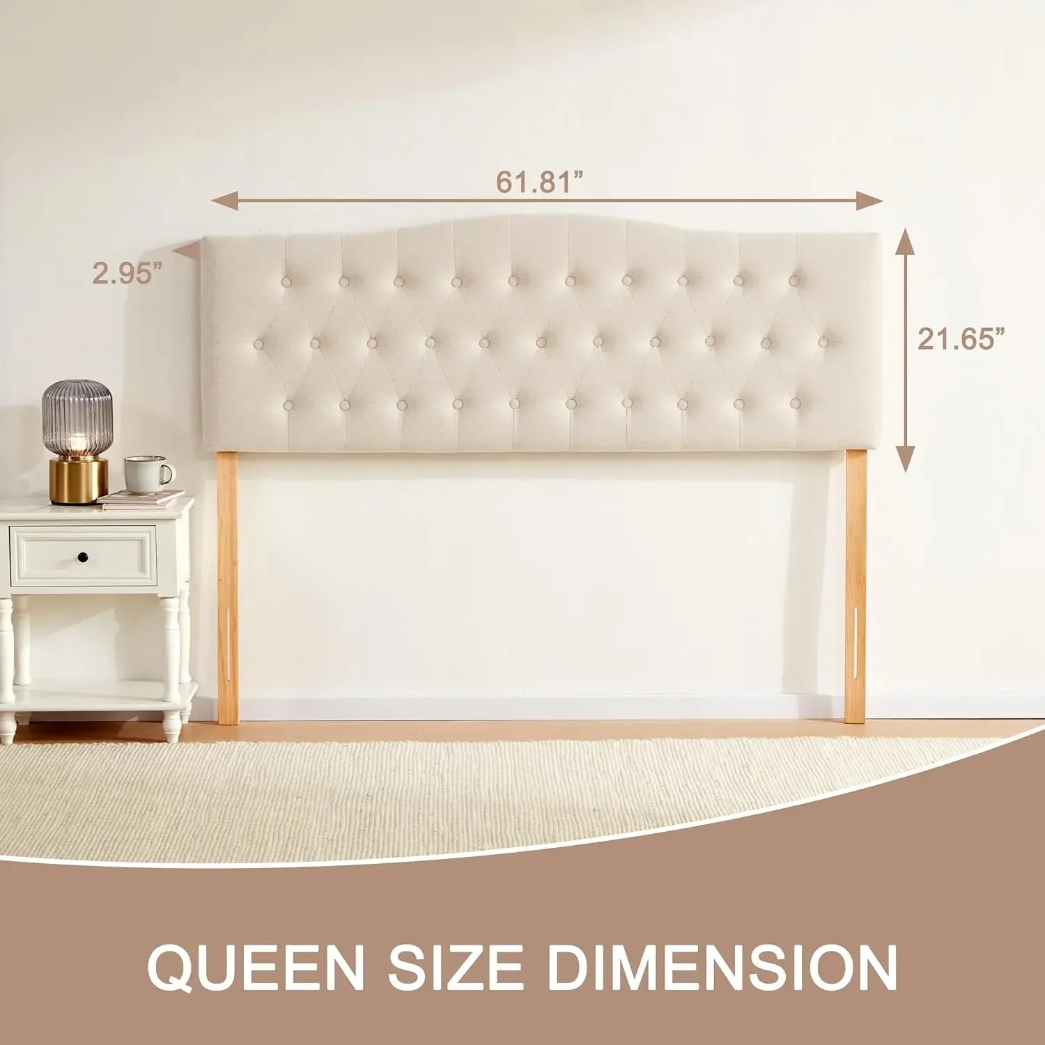 Tufted Upholstered Headboard Queen Size, Sturdy and Durable Solid Wood Bed headboard, Fabric Headboard Adjustable Height from 37