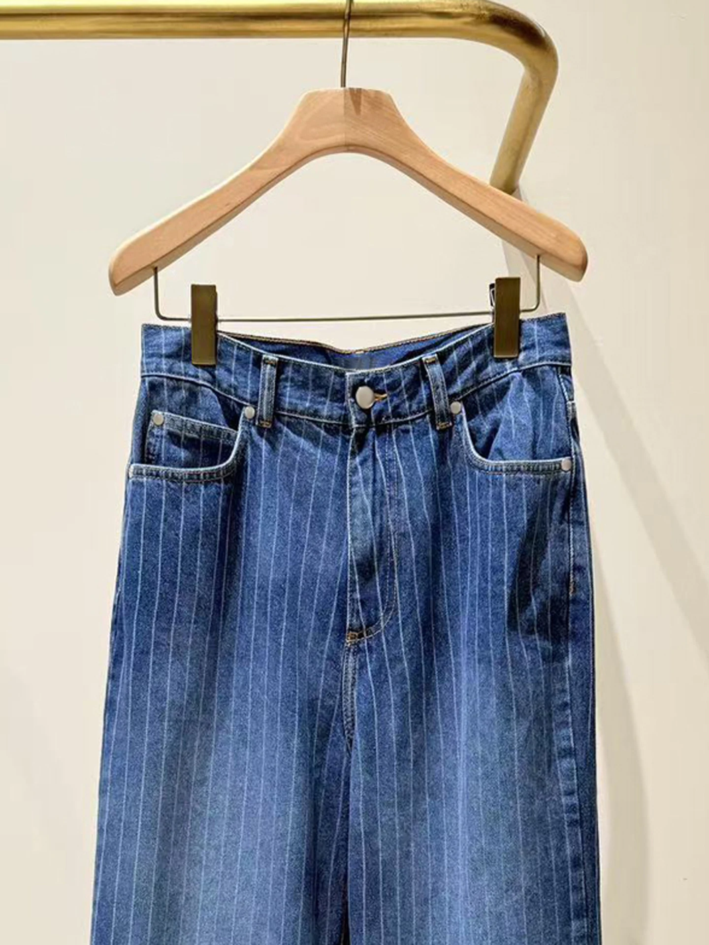 

High Waist Blue Striped Casual Straight Leg Jeans for Women Autumn New Arrival S Home South Oil High End Women's Faion