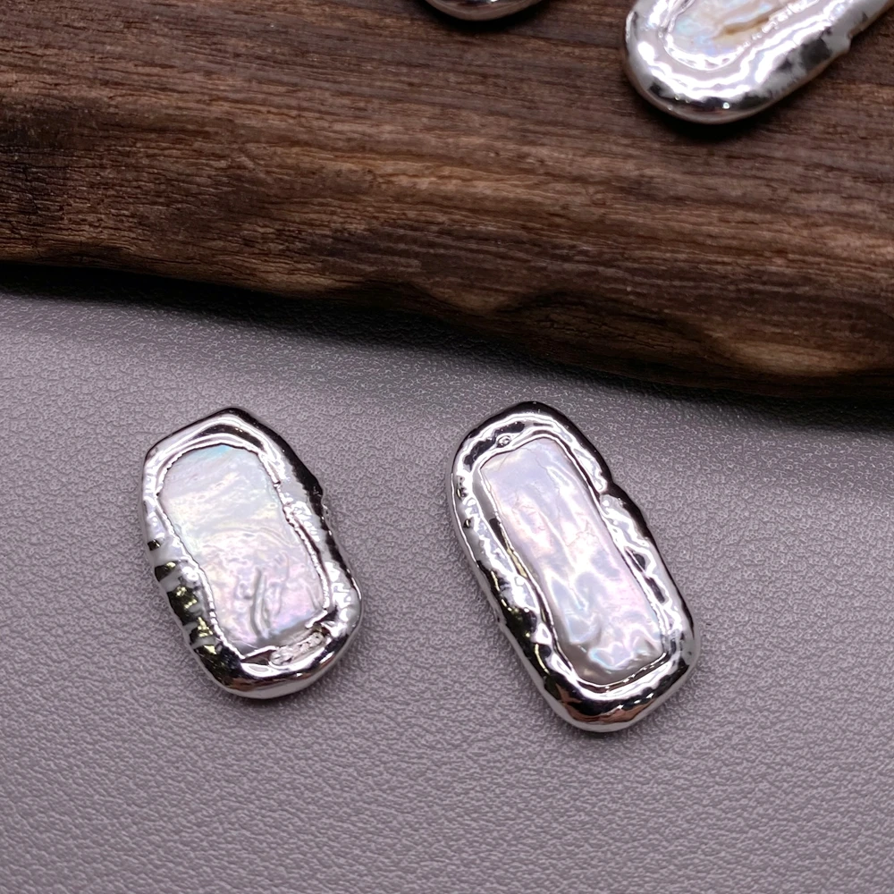 10 Pcs Cultured White Biwa Pearl Rectangle Shape Beads For Jewelry Making Gold Plated For DIY