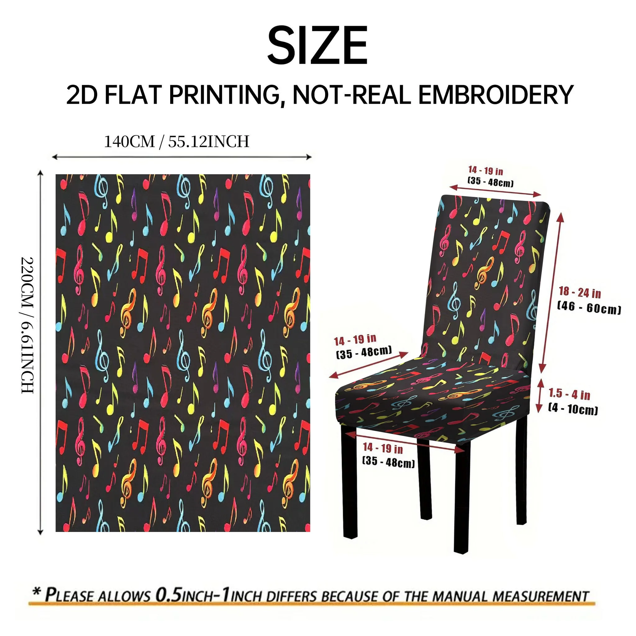 2/4/6 pcs Vintage stretch dining chair cover cute music note coffee teddy bear print removable chair cover party home decoration
