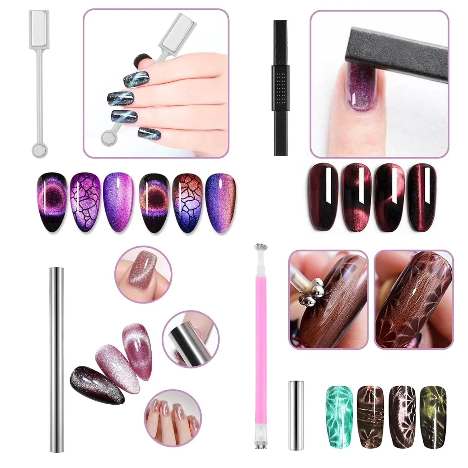 5Pcs Nail Art Magnetic Stick Wand Pen Set for 3D Cat Eye Gel Painting Nails Art Magnet Wand UV Gel Polish Magic Manicure Tools