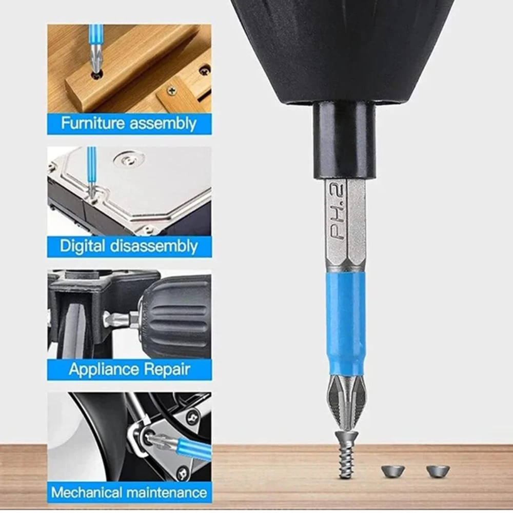 Zestaw magnetycznych bitów do wkrętaka antypoślizgowych PH1 PH2 PH3 PZ1 PZ2 PZ3 z chwytem sześciokątnym, bity do wkrętarek z główką krzyżakową, akcesoria narzędziowe