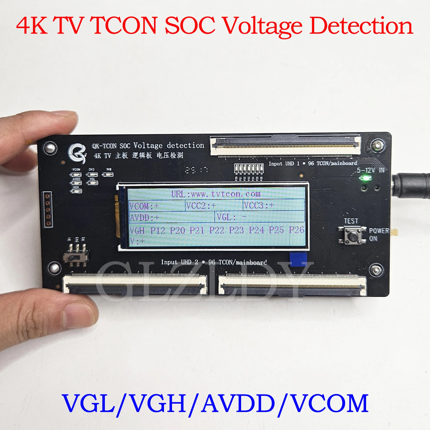 QK-TCON SOC 4K TV المنطق مجلس كشف الجهد VGL VGH AVDDV COM الجهد الكشف التلقائي صيانة اختبار أداة تشخيصية LCD