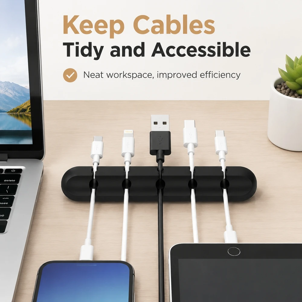 

Silicone USB Cable Clip Winder Organizer Round Charger Cord Clips Desk Tidy Management Wire Adhesive Holder Clamp in Home Office