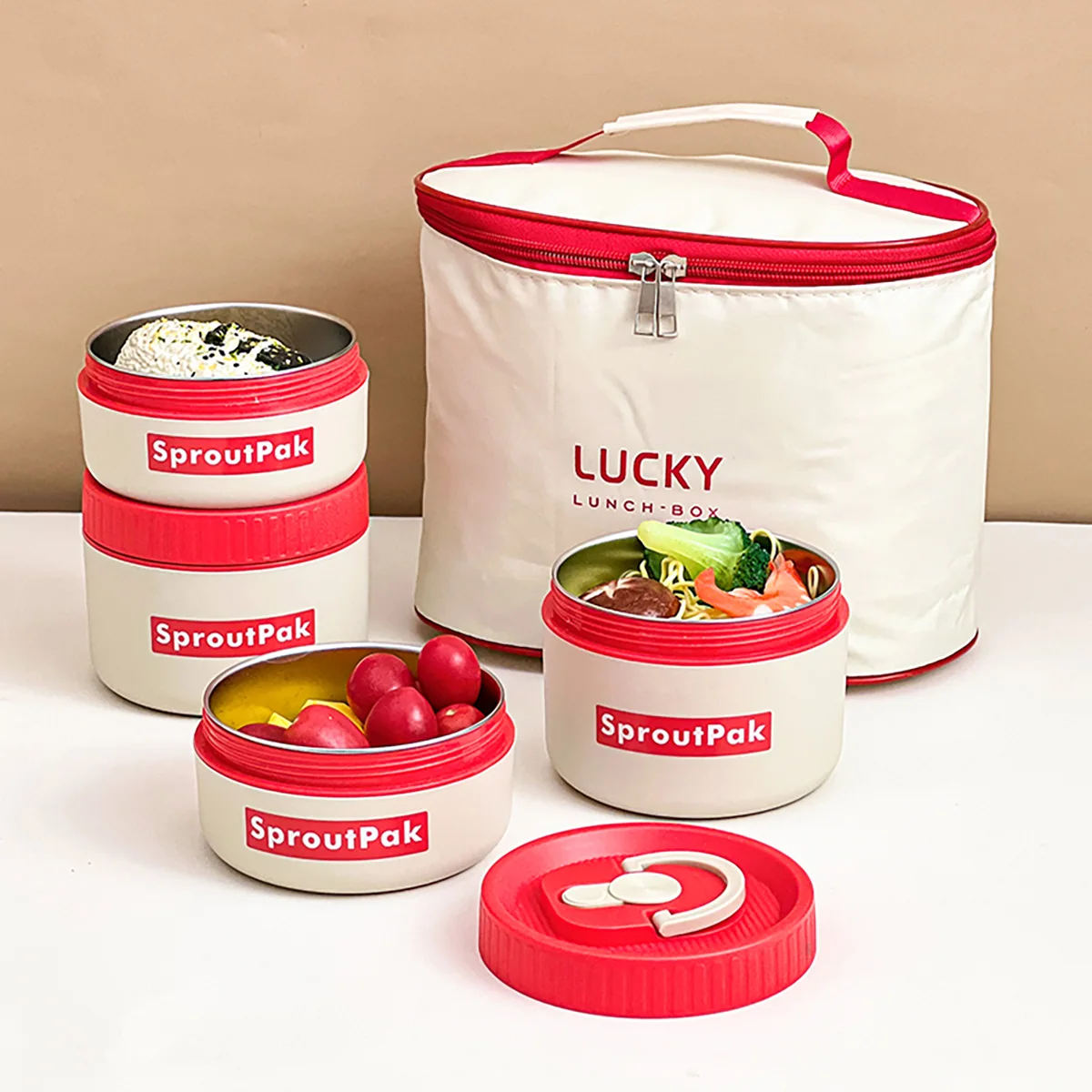WORTHBUY Thermo-Lunchbox aus Edelstahl 304, für Studenten und Kinder, tragbar, auslaufsicher, Lebensmittelbehälter mit Griff, mikrowellengeeignet