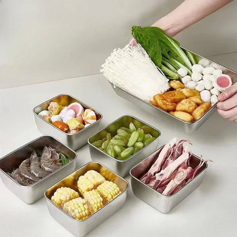 

1pcs Food Grade Stainless Steel Kimchi Bowl with Lid, Refrigerator Preservation Box, Hot Pot Side Dish Box,Outdoor Picnic Box