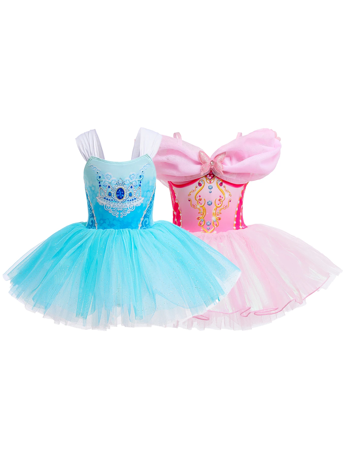 

Girls' Ballet Tutu Dress Crown Gem Printed Fluffy Multi - layer Tulle Skirt Halloween Costume parties & Summer Tiara Included