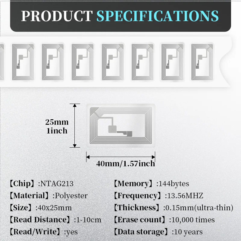 NFC Tags Stickers with 40*25mm NTAG213 NFC Chip Clear Adhesive Labels Sticker Blank Rewritable Work with All NFC Enabled Devices
