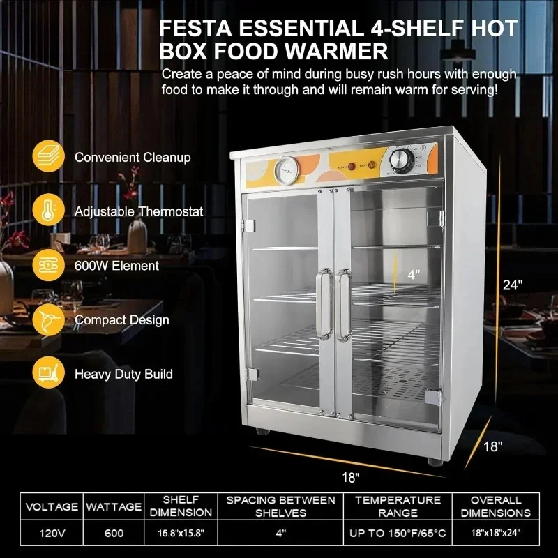 Electric Commercial Hot Box Food Warmer Catering Warming Oven with Thermometer and Adjustable Thermostat