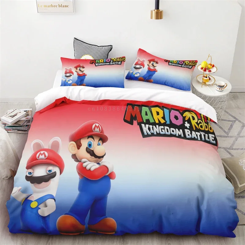 

3pcs Duvet Cover Super Mario Anime Character Cartoon Children's Holiday Gift Single Double Bed Size Anime HD Printing Gift