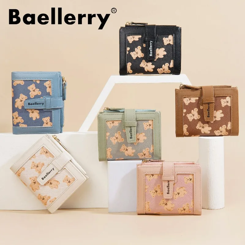 Baellerry Women Wallets Zipper Cute Bear Print High-end Short Wallet Coin Purse Pouch Change Purse Gift for Daughter or Girl
