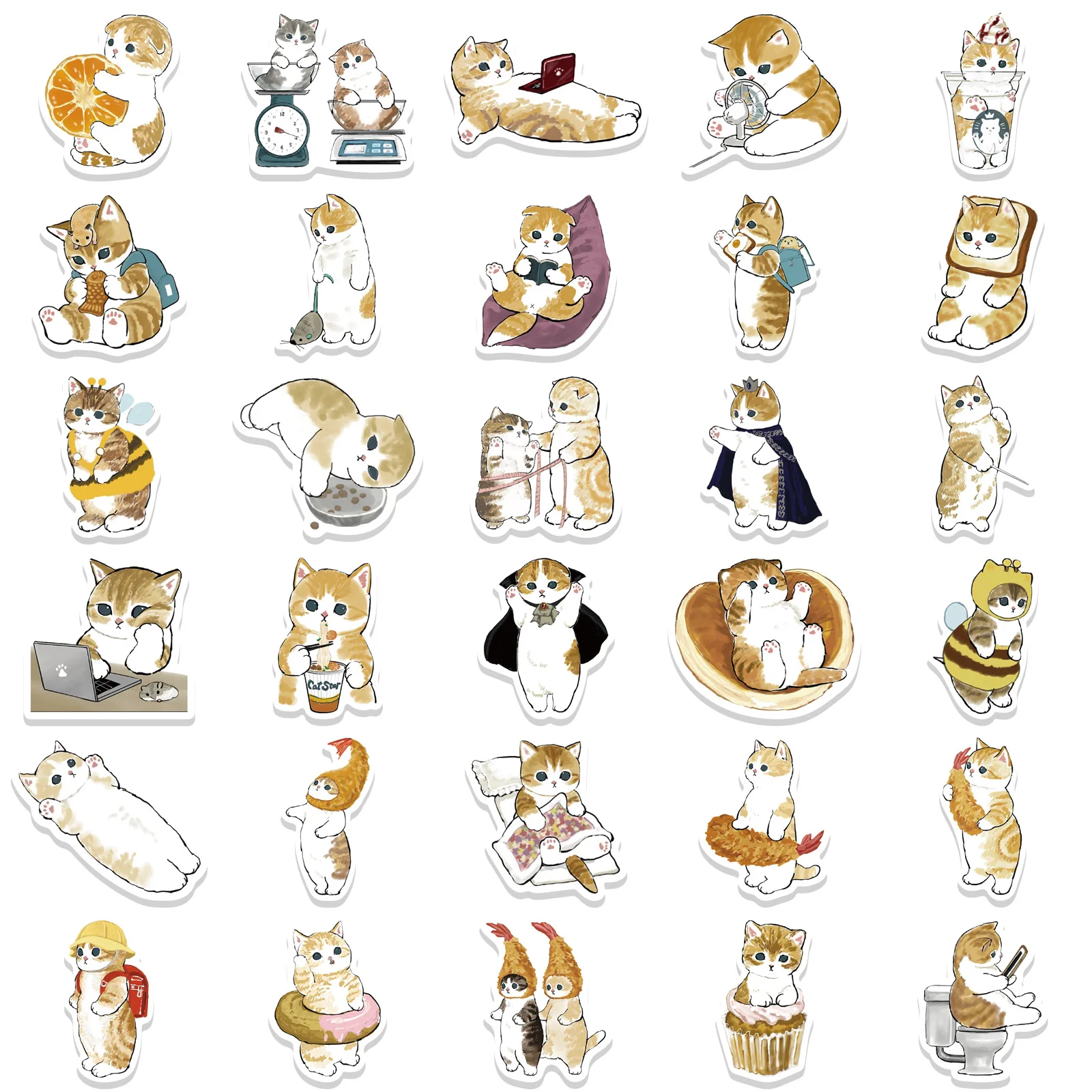 Cute Cat Stickers | 64 PCS | Vinyl Waterproof Stickers for Laptop,Guitar,Motorcycle,Bike,Skateboard,Luggage,Phone