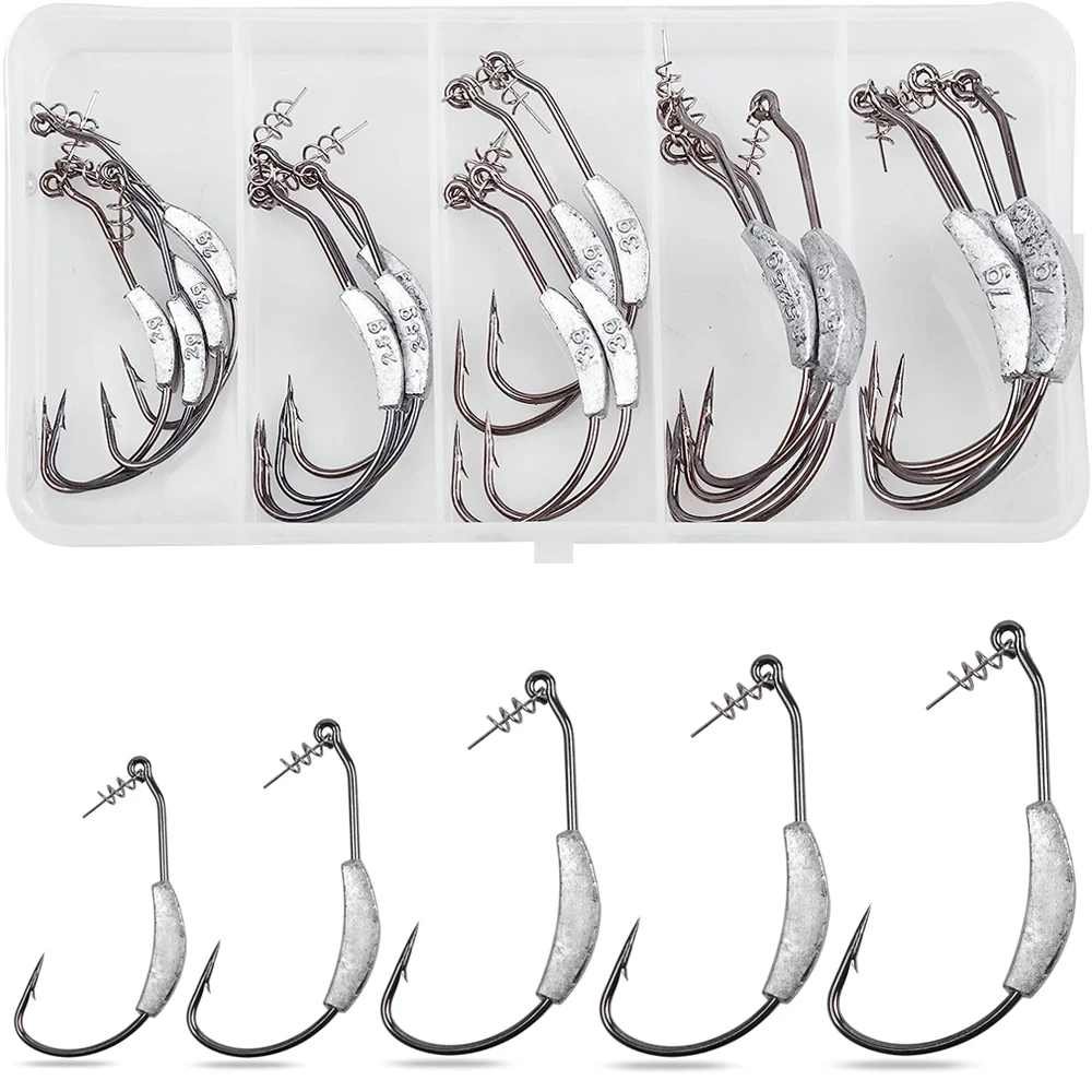 

20Pcs/Box Twistlock Weighted Swimbait Hooks Kit Saltwater Weedless Jig Head Fishing Hooks Wide Gap Soft Plastic Worm Hooks