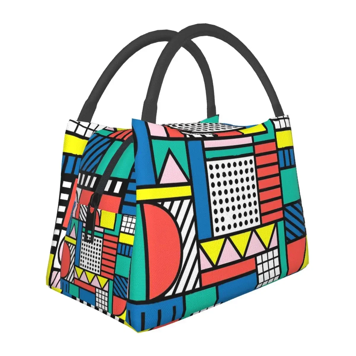 Artistic Color Block Lunch Bag For Women Blue Red Green Lunch Box Fashion Picnic Cooler Bag Portable Waterproof Tote Food Bags