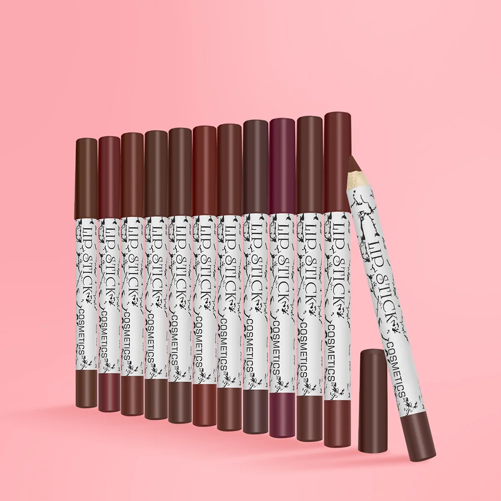 12 pezzi di matita per labbra femminile 12 colori impermeabili non vertigini aspetto stereo naturale trucco matita per labbra forniture per trucco accessori