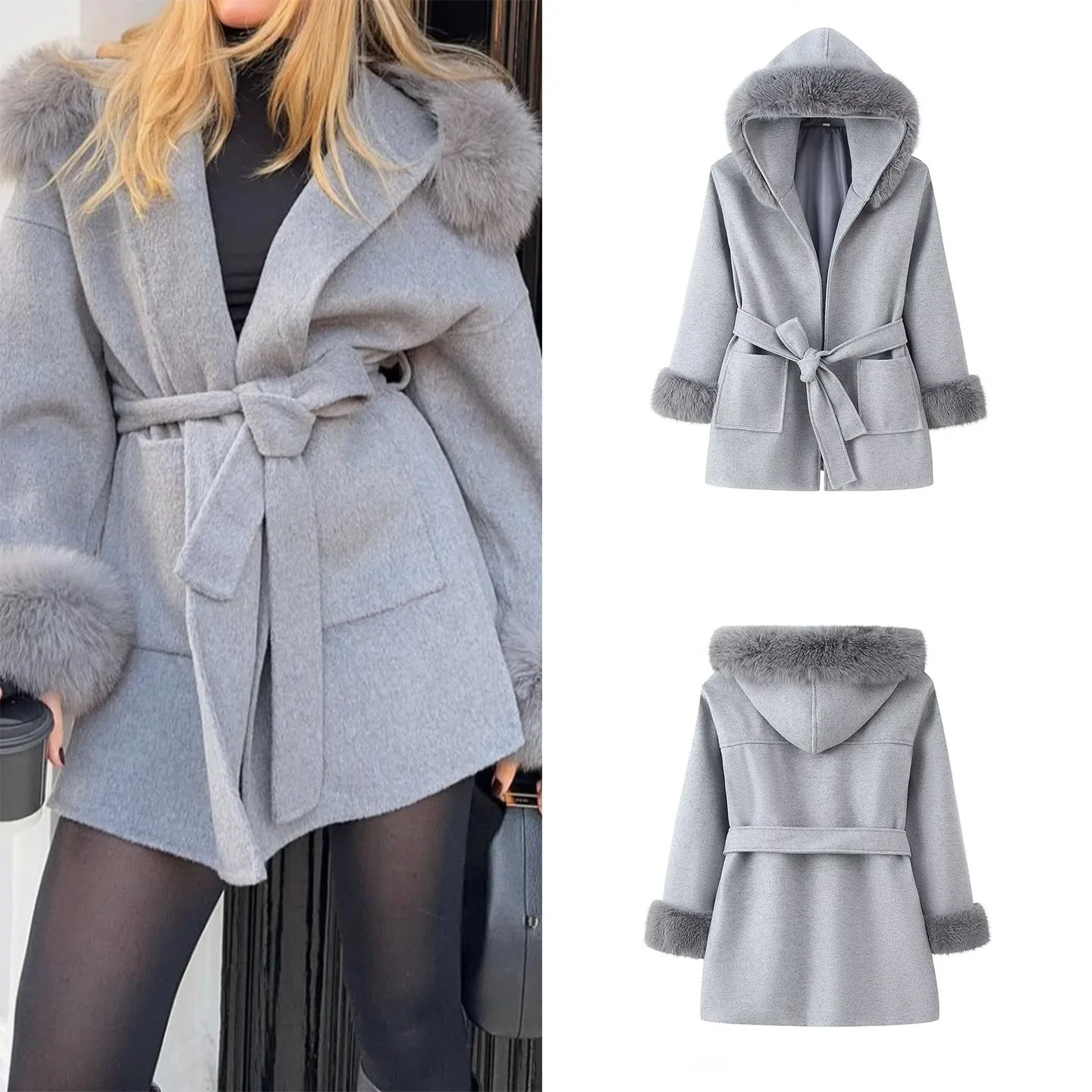 

Loose Coat Autumn New Sle Women's Faion Personalized Hooded Belted Large Coat Outerwear Z Brand Chinese Origin