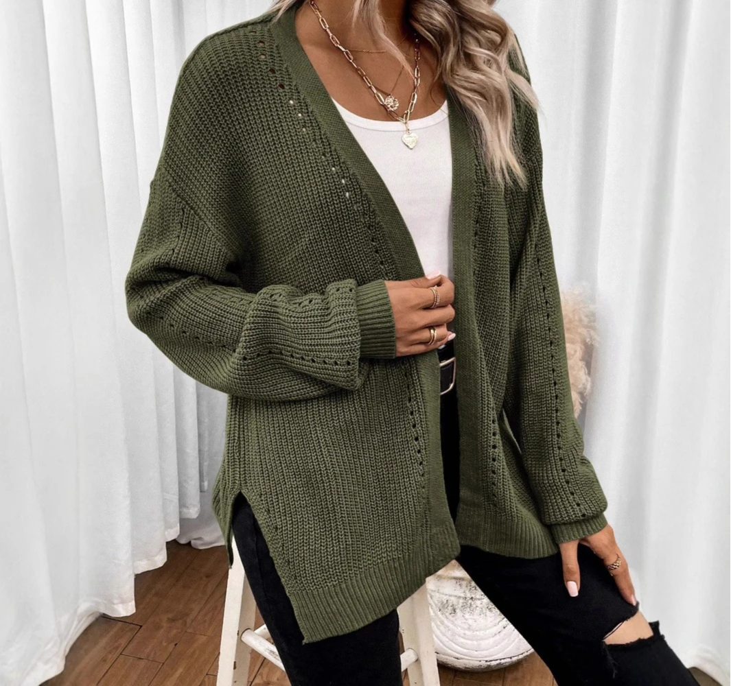 

2025 New Fashion Solid Color Autumn/Winter Falling Shoulder Knitted Loose Casual Women's Long Sleeve Cardigan